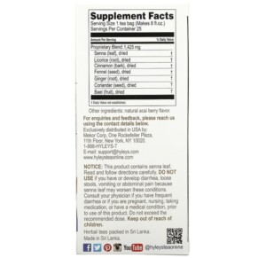 Thành phần vi chất của Hyleys Tea Colon Cleanse Acai Berry Caffeine Free 25 Foil Envelop Tea Bags 0.05 oz (1.5 g) Each 850016054081