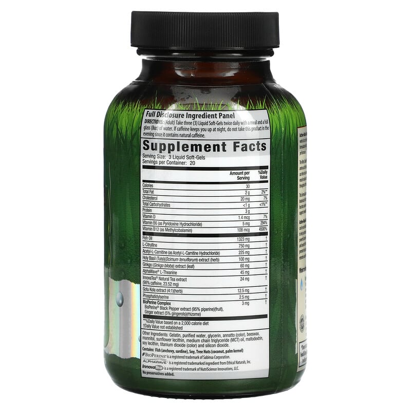 Irwin Naturals Brain Awake Max 3 + Nitric Oxide Booster 60 Liquid Soft-Gels 2 Thành phần vi chất của Irwin Naturals Brain Awake Max 3 + Nitric Oxide Booster 60 Liquid Soft-Gels 840081402870