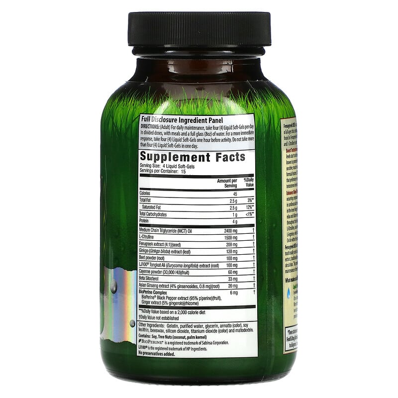 Irwin Naturals Fenugreek RED With Nitric Oxide Booster 60 Liquid Softgels 2 Thành phần vi chất của Irwin Naturals Fenugreek RED With Nitric Oxide Booster 60 Liquid Softgels 840081403259