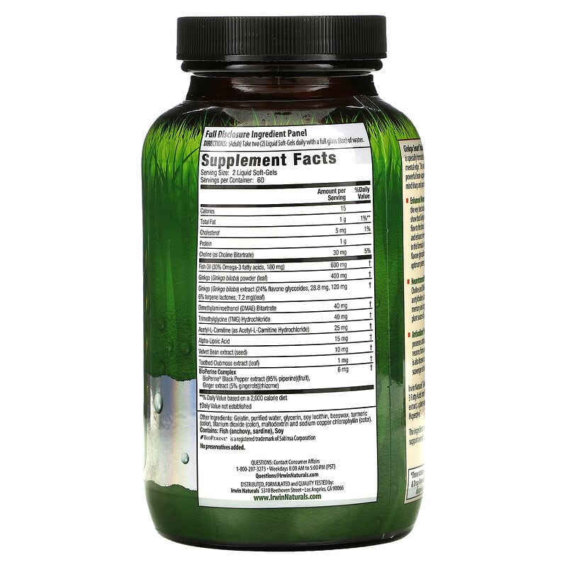 Irwin Naturals Ginkgo Smart Maximum Focus & Memory 120 Liquid Soft-Gels 2 Thành phần vi chất của Irwin Naturals Ginkgo Smart Maximum Focus & Memory 120 Liquid Soft-Gels 710363578268