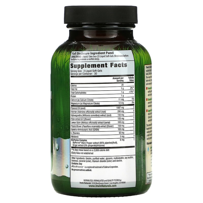 Irwin Naturals Power to Sleep PM 60 Liquid Soft-Gels 2 Thành phần vi chất của Irwin Naturals Power to Sleep PM 60 Liquid Soft-Gels 710363568382