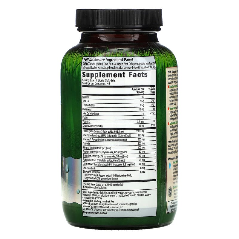 Irwin Naturals Prosta-Strong Healthy Urinary Flow 180 Liquid Soft-Gels 2 Thành phần vi chất của Irwin Naturals Prosta-Strong Healthy Urinary Flow 180 Liquid Soft-Gels 710363578299
