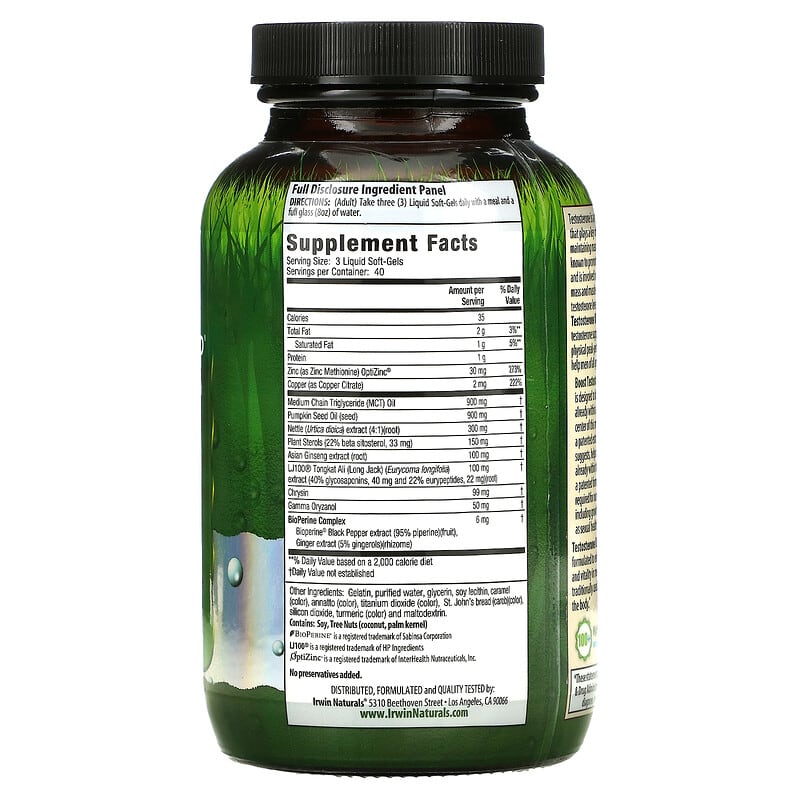 Irwin Naturals Testosterone UP 120 Liquid Soft-Gels 2 Thành phần vi chất của Irwin Naturals Testosterone UP 120 Liquid Soft-Gels 710363585280