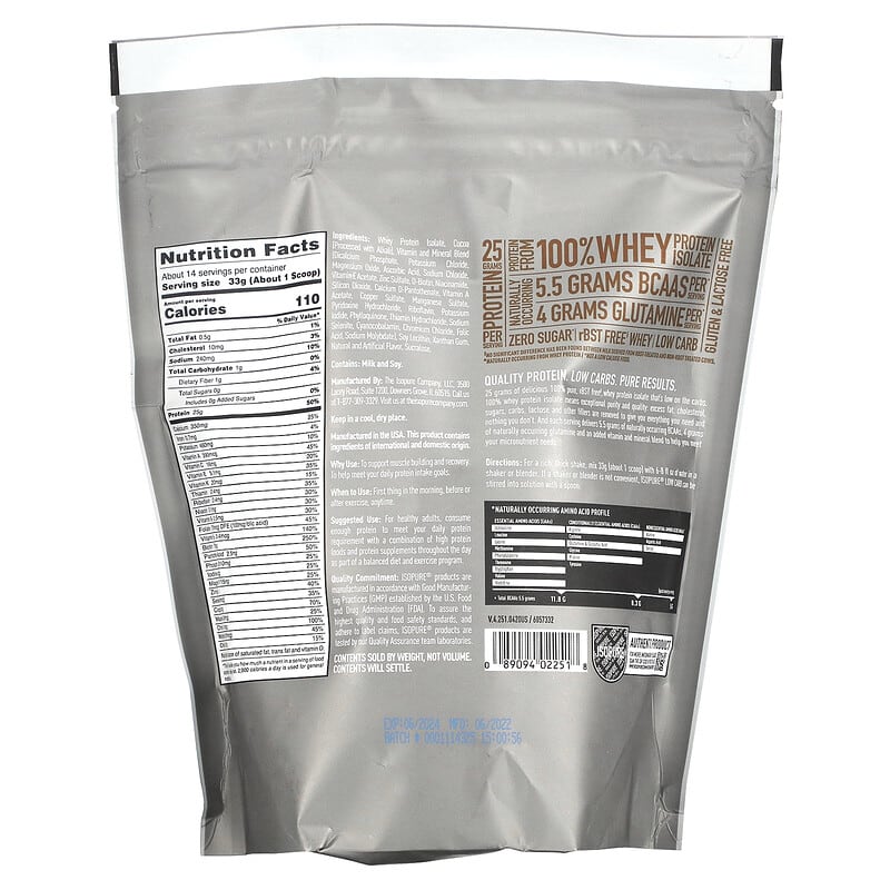 Isopure Low Carb Protein Powder Dutch Chocolate 1 lb (454 g) 2 Thành phần vi chất của Isopure Low Carb Protein Powder Dutch Chocolate 1 lb (454 g) 089094022518