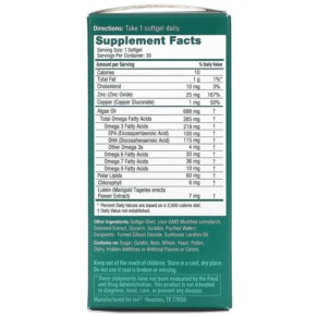 Thành phần vi chất của iWi Eye Omega-3 + Zinc Copper and Lutein 30 Softgels 818353020442