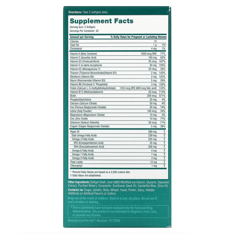 iWi Prenatal Omega-3 + Complete Multivitamin 60 Softgels 2 Thành phần vi chất của iWi Prenatal Omega-3 + Complete Multivitamin 60 Softgels 818353020398