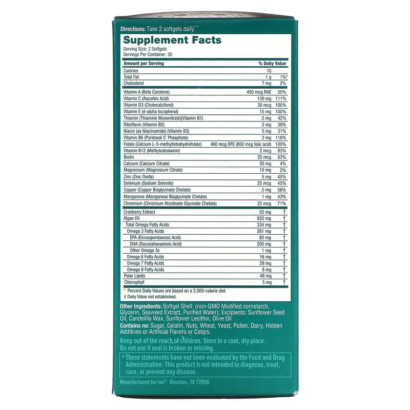 iWi Women's Complete Multivitamin + Omega-3 60 Softgels 2 Thành phần vi chất của iWi Women's Complete Multivitamin + Omega-3 60 Softgels 818353020435