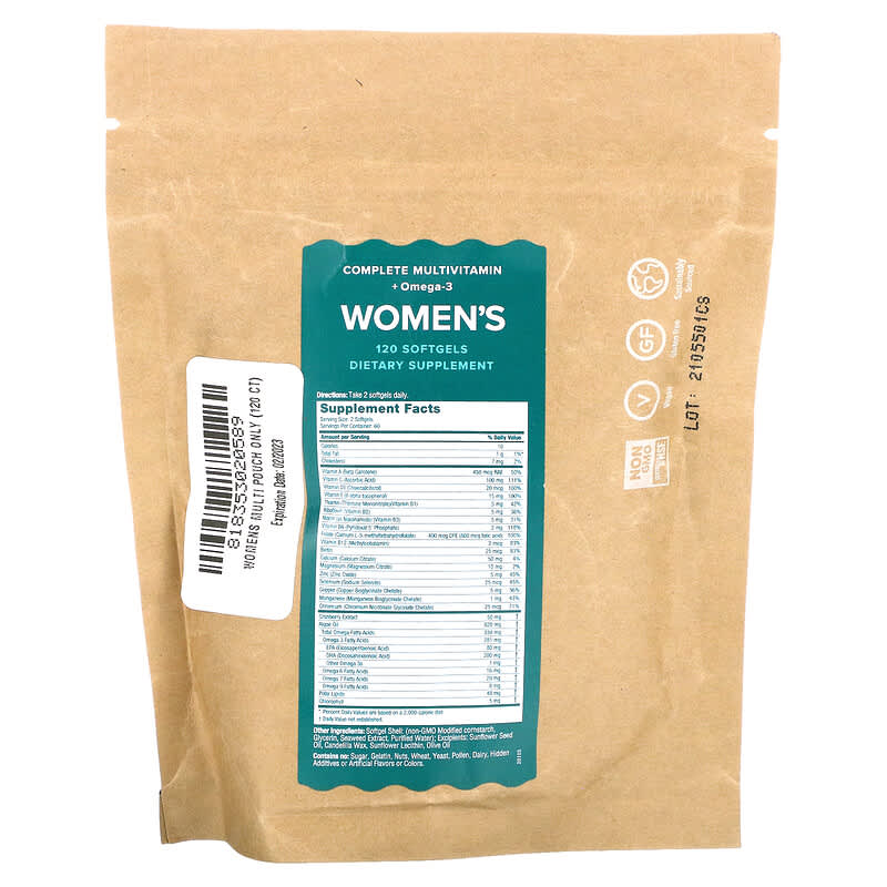 iWi Women's Multi Pouch Complete Multivitamin + Omega-3 120 Softgels 2 Thành phần vi chất của iWi Women's Multi Pouch Complete Multivitamin + Omega-3 120 Softgels 818353020589