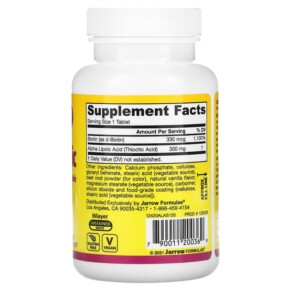 Thành phần vi chất của Jarrow Formulas Alpha Lipoic Sustain with Biotin 120 Tablets 790011200369