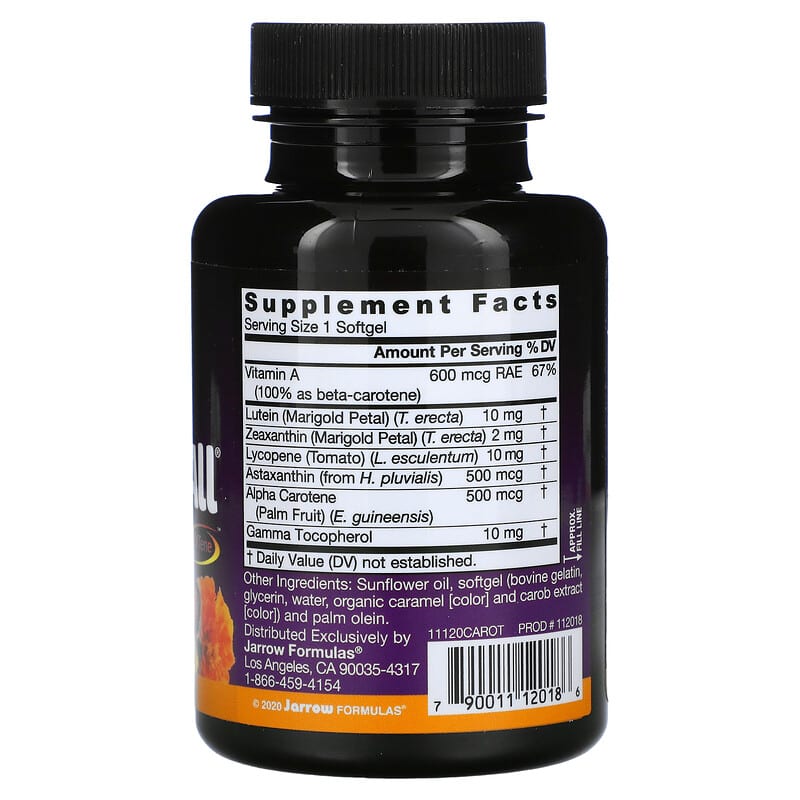 Jarrow Formulas CarotenAll Mixed Carotenoids Complex 60 Softgels 2 Thành phần vi chất của Jarrow Formulas CarotenAll Mixed Carotenoids Complex 60 Softgels 790011120186