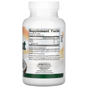 Thành phần vi chất của Jarrow Formulas Coconut Oil Extra Virgin 1.000 mg 120 Softgels 790011160472