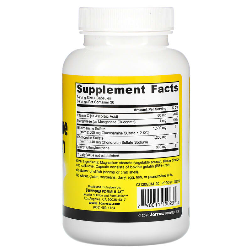 Jarrow Formulas Glucosamine + Chondroitin + MSM with Manganese and Vitamin C 120 Capsules 2 Thành phần vi chất của Jarrow Formulas Glucosamine + Chondroitin + MSM with Manganese and Vitamin C 120 Capsules 790011190233