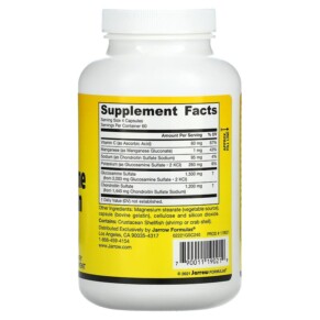 Thành phần vi chất của Jarrow Formulas Glucosamine + Chondroitin with Manganese and Vitamin C 240 Capsules 790011190219
