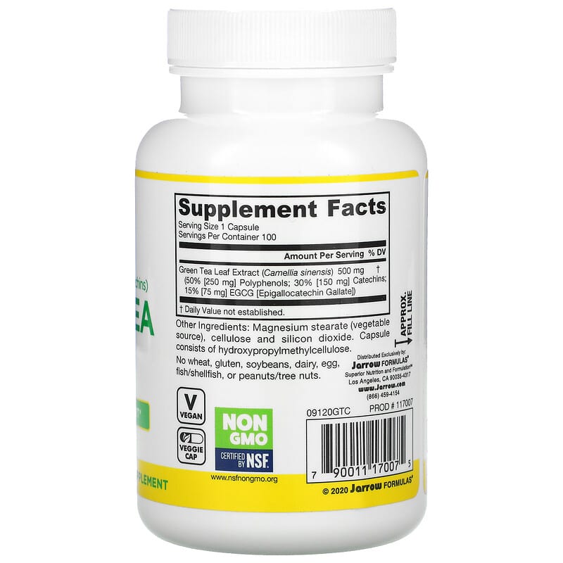 Jarrow Formulas Green Tea 500 mg 100 Veggie Caps 2 Thành phần vi chất của Jarrow Formulas Green Tea 500 mg 100 Veggie Caps 790011170075