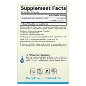 Thành phần vi chất của Jarrow Formulas Ideal Bowel Support 10 Billion 30 Veggie Caps 790011030287