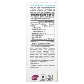 Thành phần vi chất của Jarrow Formulas Jarro-Dophilus Kids Probiotic + Prebiotic Sugar Free Natural Raspberry 1 Billion CFU 60 Chewable Tablets 790011030690