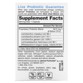 Thành phần vi chất của Jarrow Formulas Jarro-Dophilus Prenatal 6 Billion CFU 30 Delayed Release Veggie Caps 790011030751