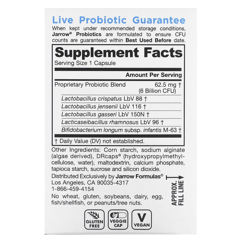 Jarrow Formulas Jarro-Dophilus Prenatal 6 Billion CFU 30 Delayed Release Veggie Caps 2 Thành phần vi chất của Jarrow Formulas Jarro-Dophilus Prenatal 6 Billion CFU 30 Delayed Release Veggie Caps 790011030751