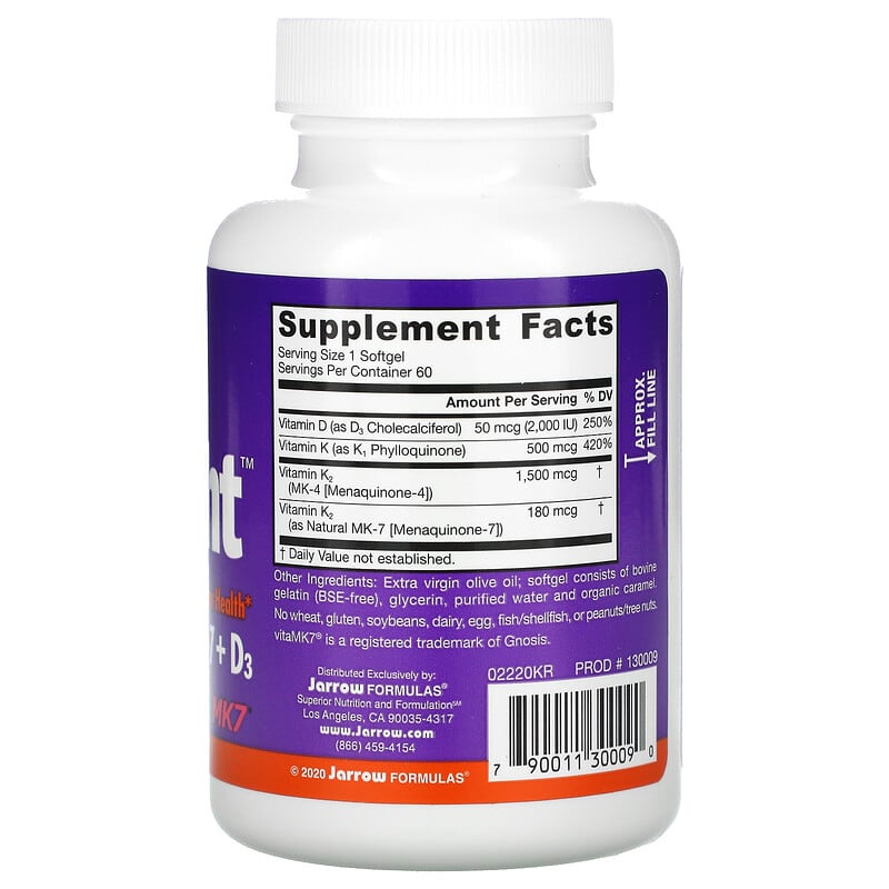 Jarrow Formulas K-Right 60 Softgels 2 Thành phần vi chất của Jarrow Formulas K-Right 60 Softgels 790011300090