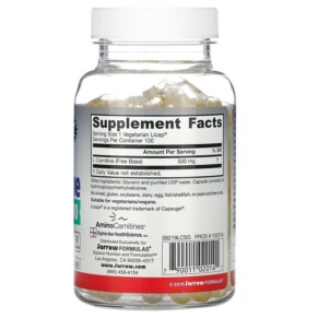 Jarrow Formulas L-Carnitine 500 500 mg 100 Veggie Licaps 3 Thành phần vi chất của Jarrow Formulas L-Carnitine 500 500 mg 100 Veggie Licaps 790011020141