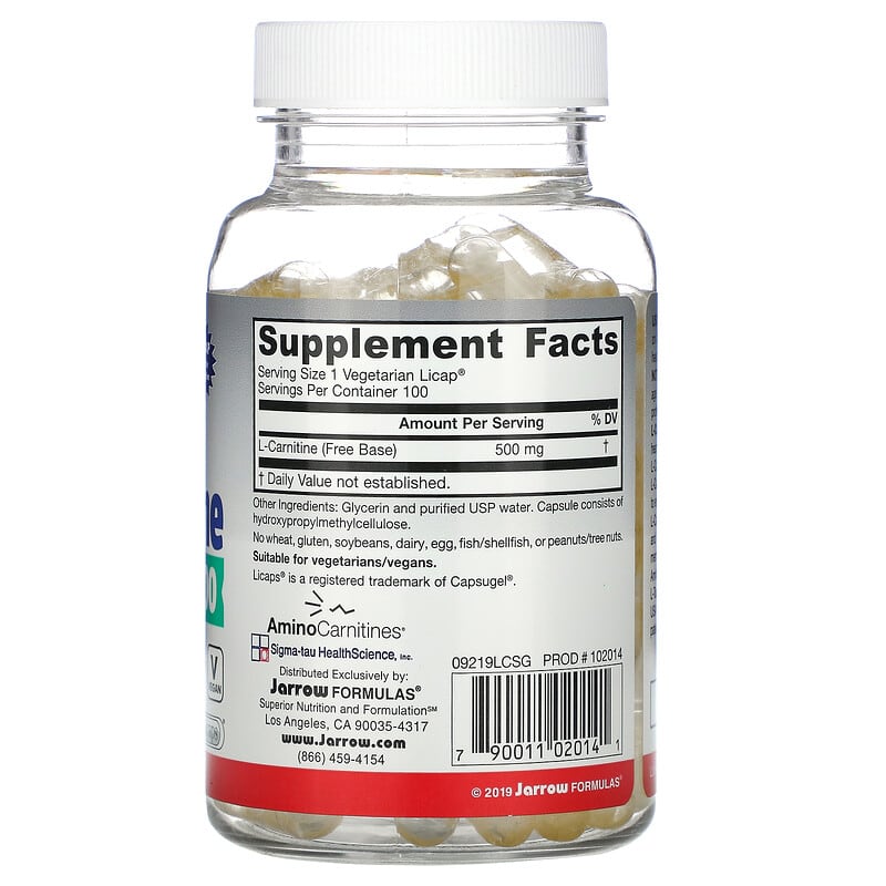 Jarrow Formulas L-Carnitine 500 500 mg 100 Veggie Licaps 2 Thành phần vi chất của Jarrow Formulas L-Carnitine 500 500 mg 100 Veggie Licaps 790011020141