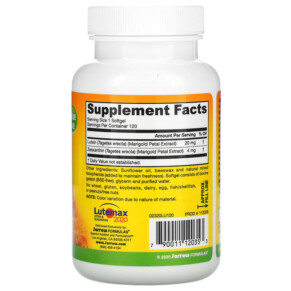 Thành phần vi chất của Jarrow Formulas Lutein 20 mg 120 Softgels 790011120353
