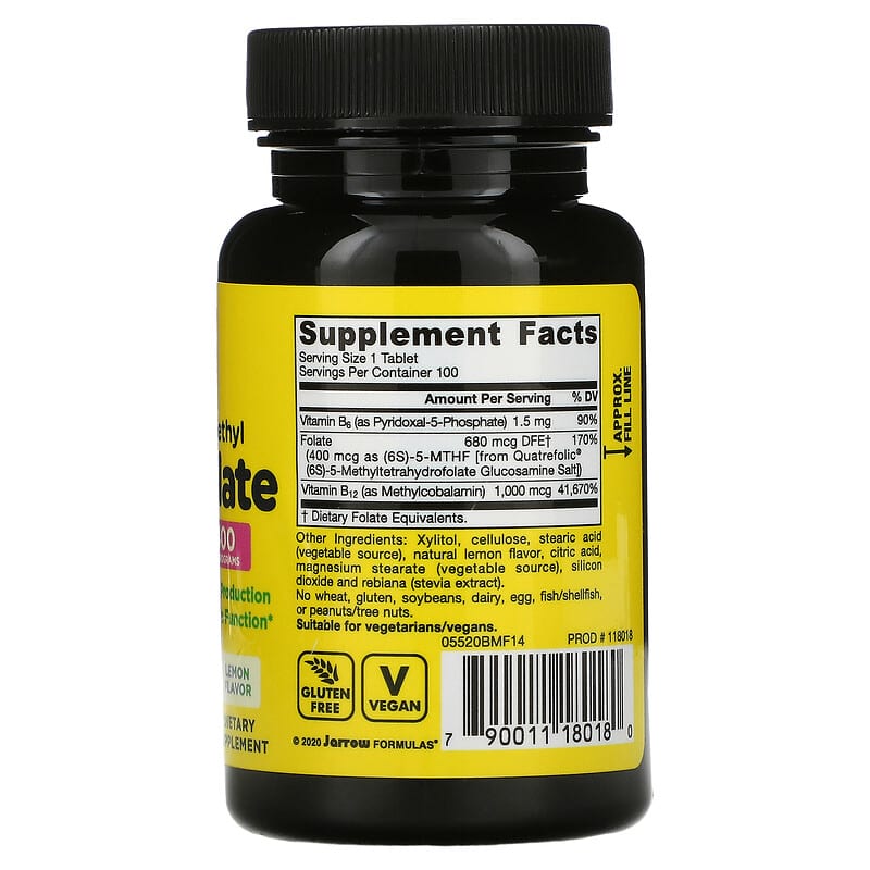 Jarrow Formulas Methyl B-12 & Methyl Folate Lemon 100 Chewable Tablets 2 Thành phần vi chất của Jarrow Formulas Methyl B-12 & Methyl Folate Lemon 100 Chewable Tablets 790011180180