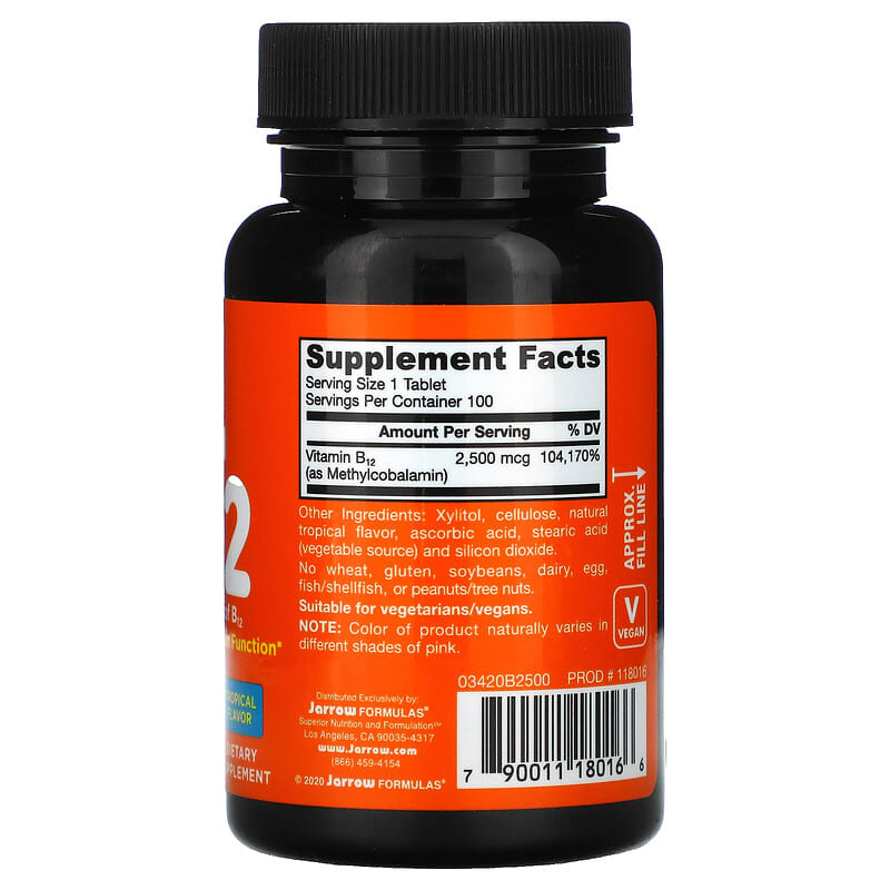 Jarrow Formulas Methyl B-12 Tropical 2.500 mcg 100 Chewable Tablets 2 Thành phần vi chất của Jarrow Formulas Methyl B-12 Tropical 2.500 mcg 100 Chewable Tablets 790011180166