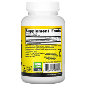 Thành phần vi chất của Jarrow Formulas MSM 1.000 mg 100 Veggie Caps 790011190110