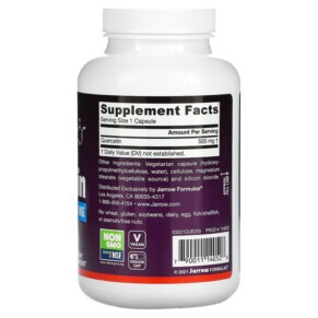 Thành phần vi chất của Jarrow Formulas Quercetin 500 mg 200 Veggie Caps 790011140528