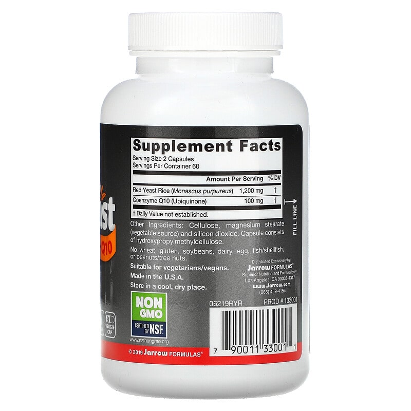 Jarrow Formulas Red Yeast Rice + Co-Q10 120 Veggie Caps 2 Thành phần vi chất của Jarrow Formulas Red Yeast Rice + Co-Q10 120 Veggie Caps 790011330011