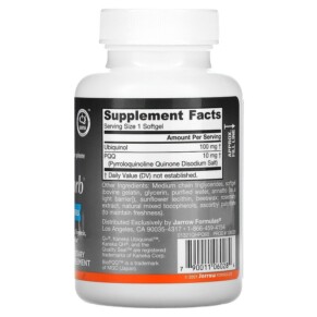 Thành phần vi chất của Jarrow Formulas Ubiquinol QH-Absorb + PQQ 60 Softgels 790011060284