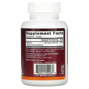 Jarrow Formulas Vitamin D3 Cholecalciferol 25 mcg (1.000 IU) 100 Softgels 3 Thành phần vi chất của Jarrow Formulas Vitamin D3 Cholecalciferol 25 mcg (1.000 IU) 100 Softgels 790011300038