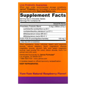 Thành phần vi chất của Jarrow Formulas Yum-Yum Dophilus Sugar-Free Natural Raspberry 120 Chewable Tablets 790011320050