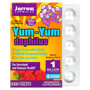 Thực phẩm chức năng Jarrow Formulas Yum-Yum Dophilus Sugar-Free Natural Raspberry 120 Chewable Tablets 790011320050