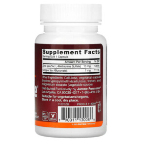 Thành phần vi chất của Jarrow Formulas Zinc Balance 100 Veggie Caps 790011130086