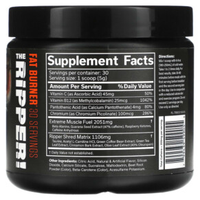 Thành phần vi chất của JNX Sports The Ripper Fat Burner Blood Orange 5.3 oz (150 g) 799439599055