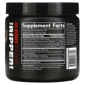 Thành phần vi chất của JNX Sports The Ripper Fat Burner Fruit Punch 5.3 oz (150 g) 797776113620