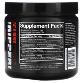 Thành phần vi chất của JNX Sports The Ripper Fat Burner Strawberry Shred 5.3 oz (150 g) 794712849452