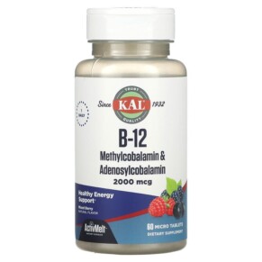 Thực phẩm chức năng KAL B-12 Methylcobalamin & Adenosylcobalamin Mixed Berry 2.000 mcg 60 Micro Tablets 021245981961