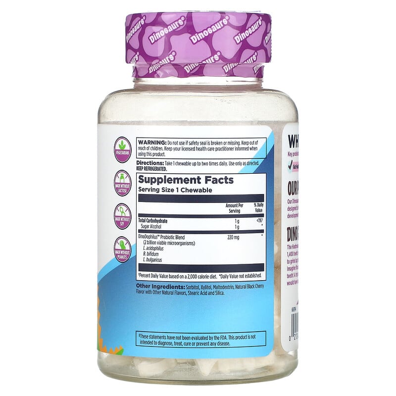 KAL Dinosaurs Dino-Dophilus Probiotic Black Cherry 60 Chewables 2 Thành phần vi chất của KAL Dinosaurs Dino-Dophilus Probiotic Black Cherry 60 Chewables 021245502005