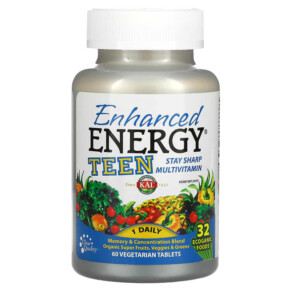 Thực phẩm chức năng KAL Enhanced Energy Teen Memory & Concentration Blend 60 Vegetarian Tablets 021245748106
