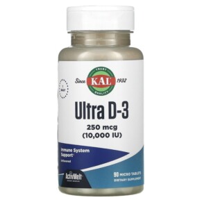 Thực phẩm chức năng KAL Ultra D-3 Unflavored 250 mcg (10.000 IU) 90 Micro Tablets 021245292616