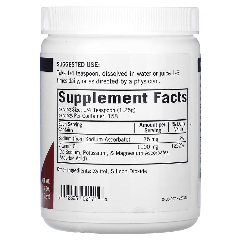 Kirkman Labs Buffered Vitamin C Powder Unflavored 7 oz (198.5 g) 2 Thành phần vi chất của Kirkman Labs Buffered Vitamin C Powder Unflavored 7 oz (198.5 g) 812325021710
