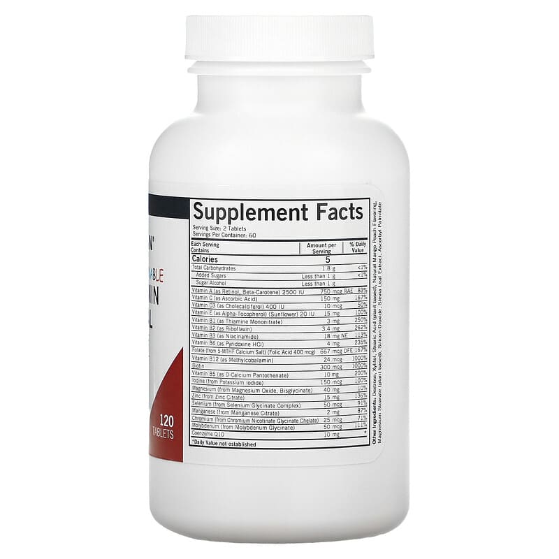 Kirkman Labs Children's Chewable Multivitamin & Mineral with 5-MTHF 120 Tablets 2 Thành phần vi chất của Kirkman Labs Children's Chewable Multivitamin & Mineral with 5-MTHF 120 Tablets 812325024643