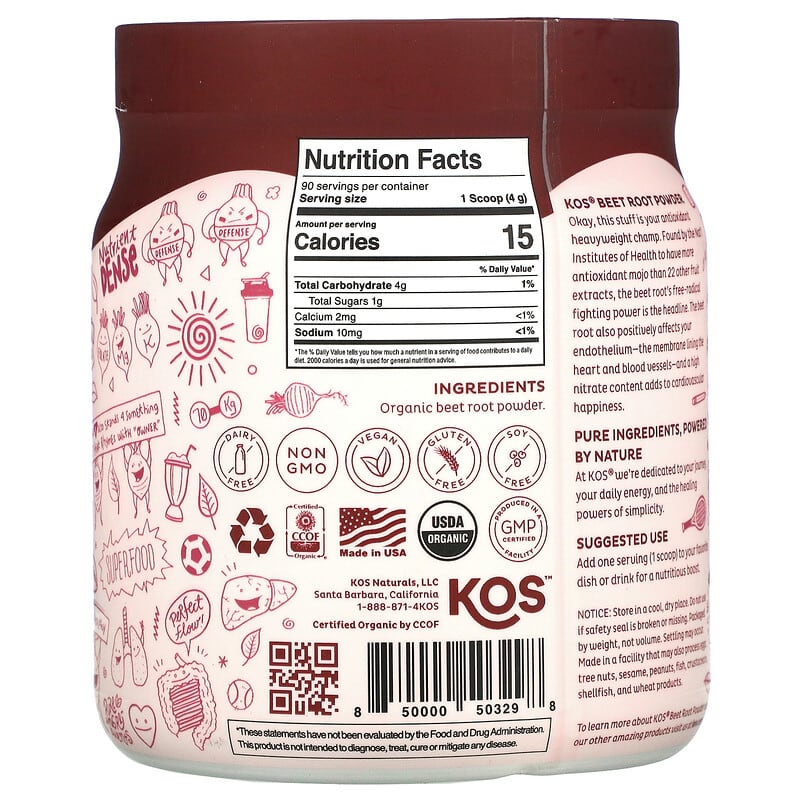 KOS Organic Beet Root Powder 12.7 oz (360 g) 2 Thành phần vi chất của KOS Organic Beet Root Powder 12.7 oz (360 g) 850000503298