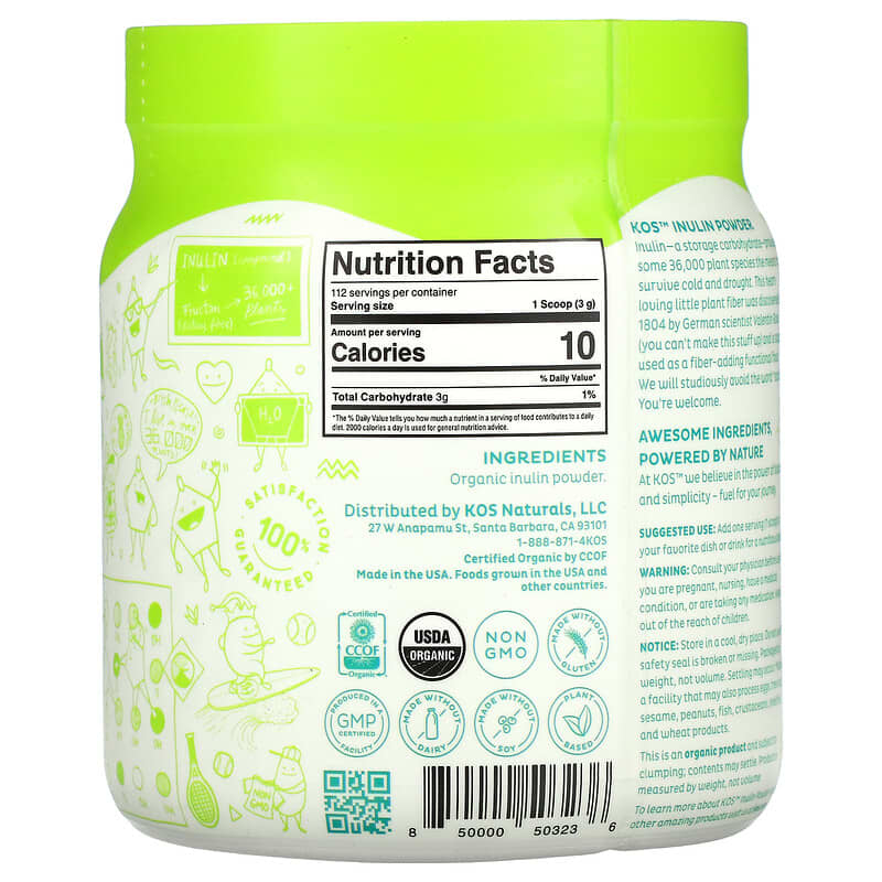 KOS Organic Inulin Powder 11.85 oz (336 g) 2 Thành phần vi chất của KOS Organic Inulin Powder 11.85 oz (336 g) 850000503236