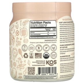 Thành phần vi chất của KOS Organic Lion's Mane Powder 12.84 oz (364 g) 850000503182