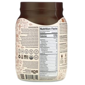 Thành phần vi chất của KOS Organic Plant Protein Chocolate 2.6 lb (1.170 g) 850000503311