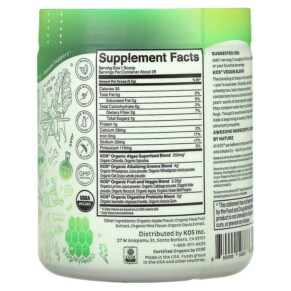 Thành phần vi chất của KOS Show Me The Greens Super Tasty Veggie Blend Green Apple Sorbet 9.38 oz (266 g) 850000503373